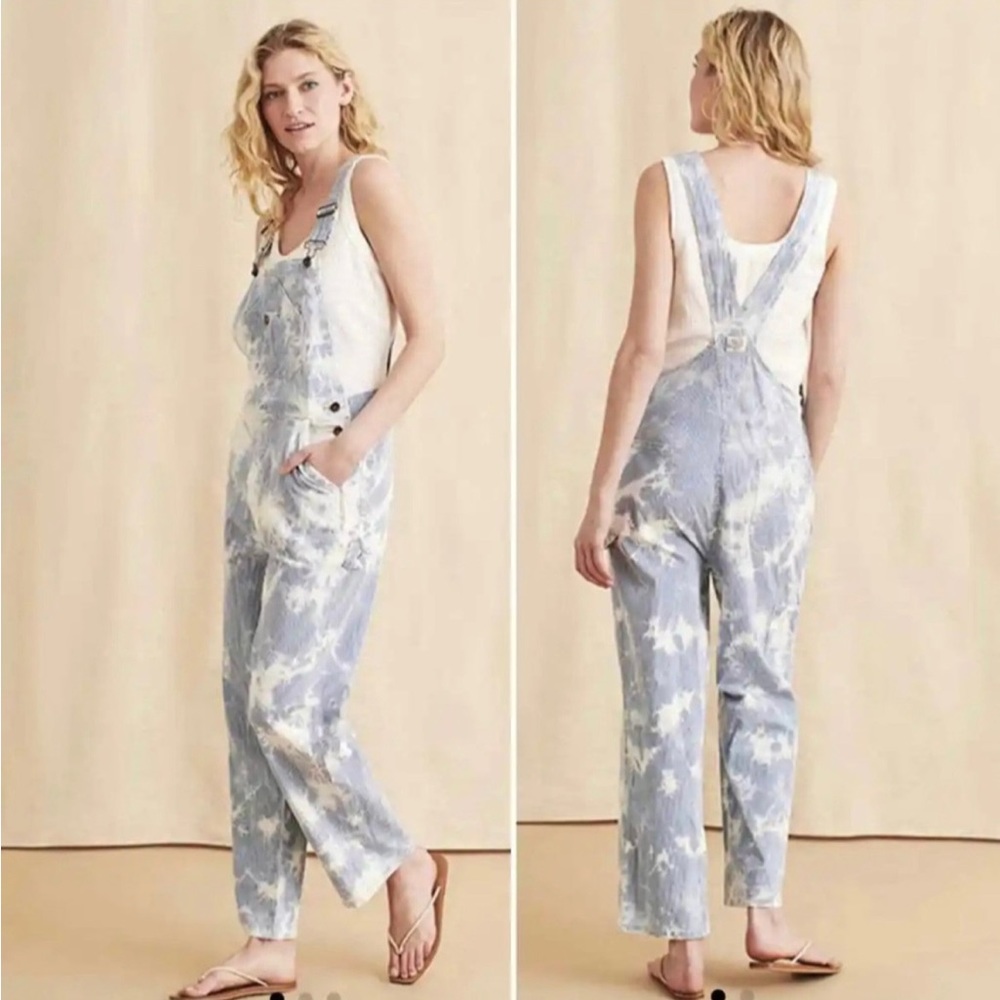 Faherty small overalls organic cotton railroad strip with a tye dye effect